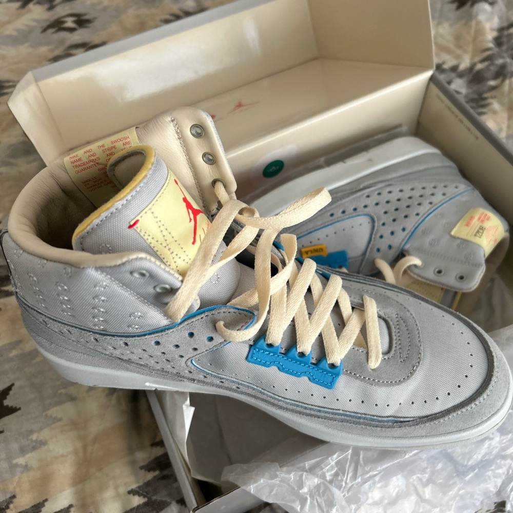 Gray and Blue High-Top Sneakers